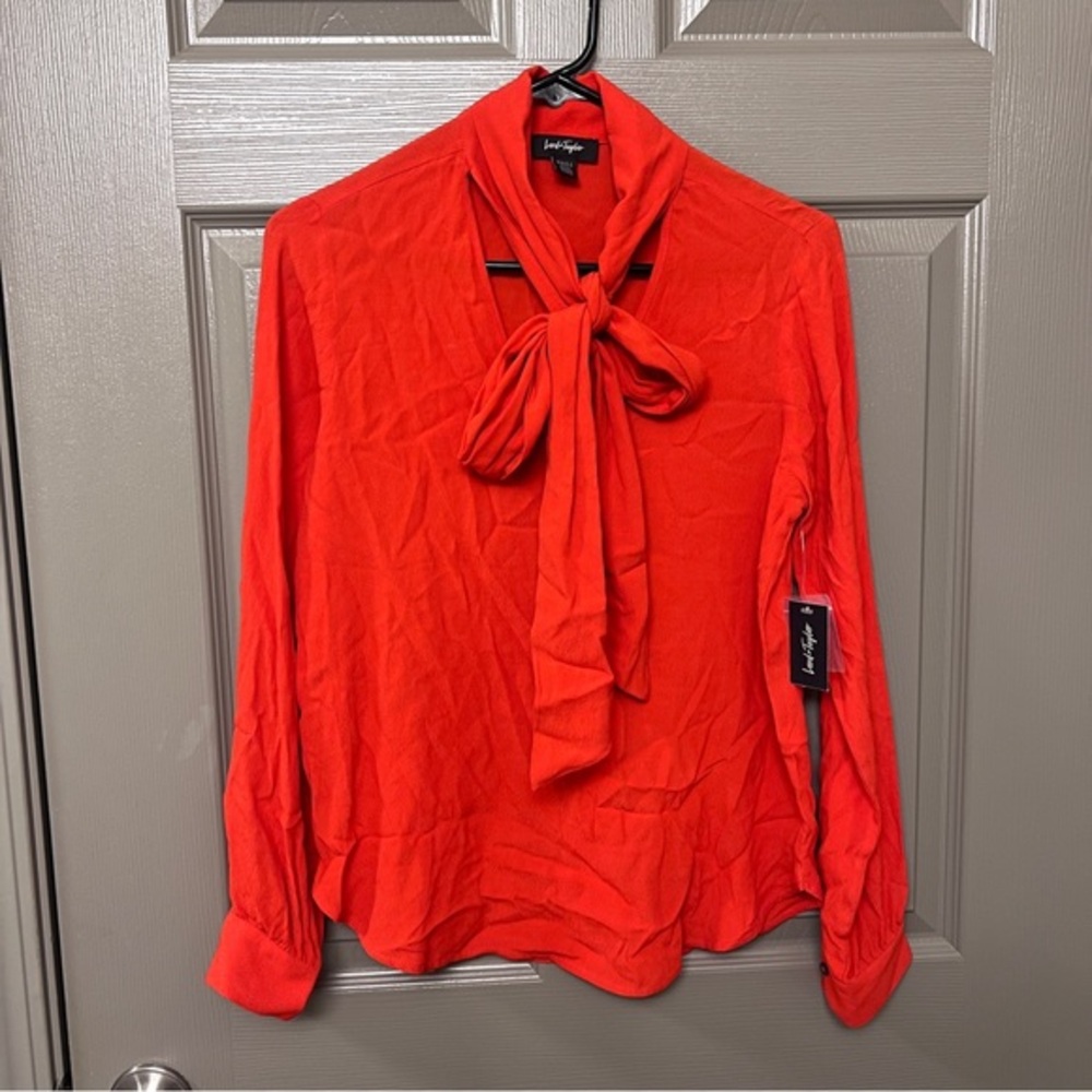 NWT Lord & Taylor Red Tie Neck Blouse